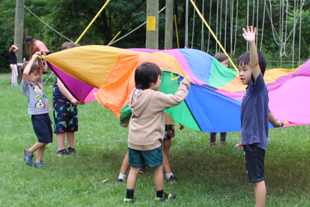 Children playing with parachute